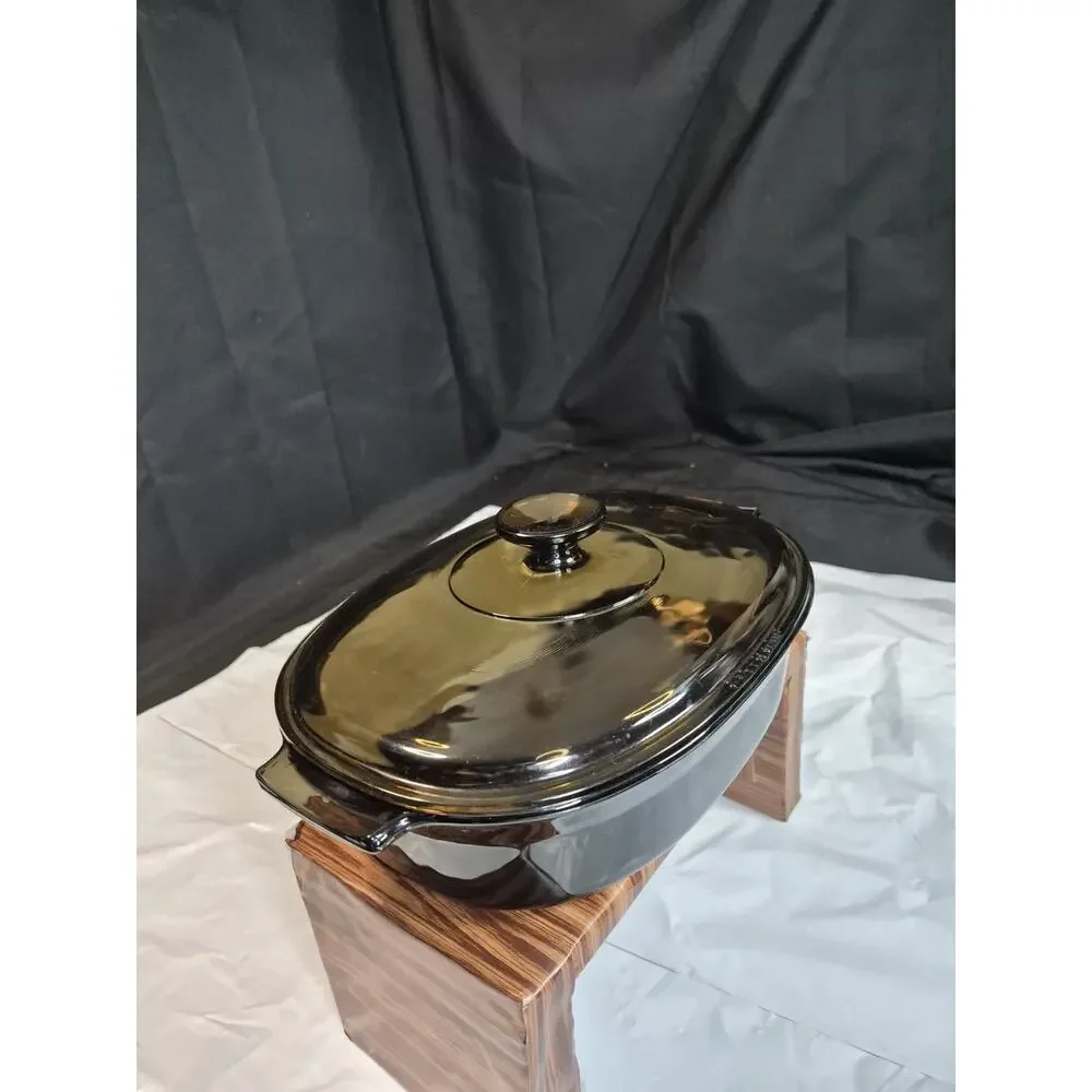 Vintage Pyrex Smokey Gray Amber Black 2 QT Oval Baking Dish 702, & Lid Baking